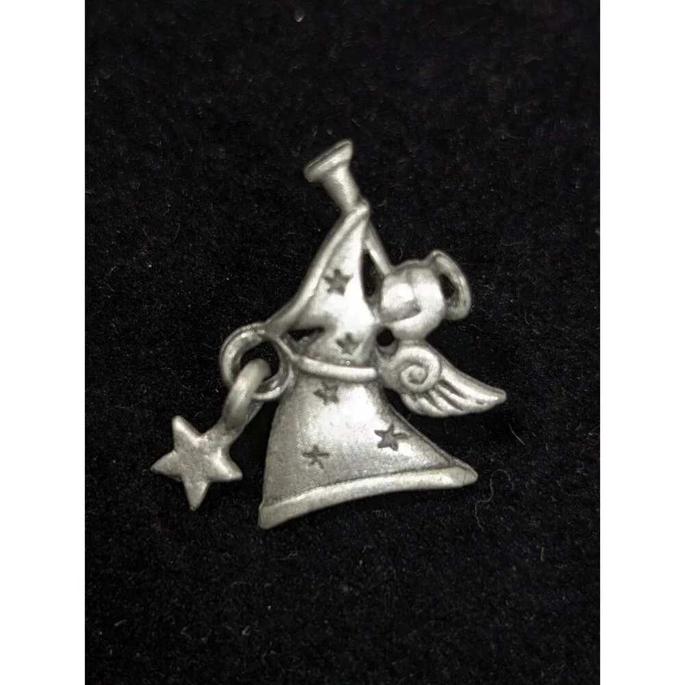 Vintage JJ Jonette Silver Tone Christmas Angel Star Charm‎ Small Pin Brooch